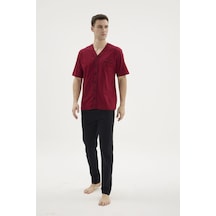 Angbutik Kocabey 2210 Erkek Battal V.yaka Boydan Düğmeli Pijama Takım Bordo