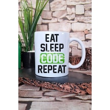 Eat Sleep Code Repeat 2 Baskılı Yazılımcı Hediyelik Baskılı Çay Kahve Sunum Kupa Bardak Beyaz