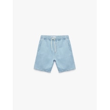 Koton Beli Bağcıklı Cep Detaylı Pamuklu Bermuda Baggy Jean Şort Bleach 5sam40219nd Açık Mavi