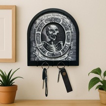 Cajuart Memento Mori Gotik İskelet Temalı Boyutlu Anahtar Askılık Duvar Dekor Gri