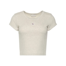Calvin Klein A- Woven Label 2x2 Rıb Baby Tee Gri Kadın T-shirt