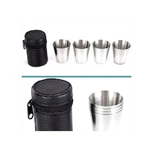 Omeniv Çelik 4 Bardak Shot Set Viski Şarap Votka Kamp Outdoor Gri