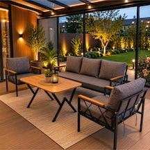 Miray 311 Masalı Balkon Bahçe Oturma Grubu Minderli Metal Bahçe Mobilyası Takımı Gri
