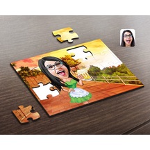 Kişiye Özel Kadın Karikatürlü Ahşap Puzzle-30