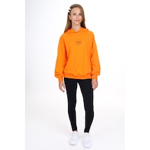 Toontoy Kız Çocuk Kapüşonlu Önü Yazı Baskılı Taytlı Takım Turuncu