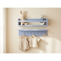 50 CM İkili Montessori Ahşap 50x10 Cm Duvar Rafı, İsme Özel Çocuk Odası Kitaplık Ve Askılık, Dekoratif Duvar Rafı, İkili Montessori Ahşap Çocuk Rafı. Mavi