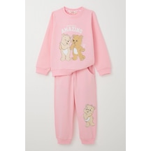 Breeze Kız Çocuk Eşofman Takım Eğlenceli Ayıcıklar Baskılı 1.5-5 Yaş, Pembe Pembe