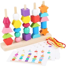 Bebek Ahşap Boncuklu Oyuncaklar Renk Şekli Algı Eşleşen Yapboz Bulmaca Renk Boncuklar Renk Montessori Bilişsel Erken Eğitim Oyuncak-açık Gri