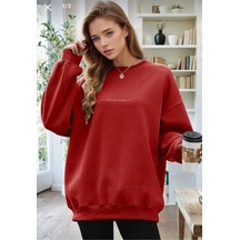 Kozia Outdoors Dramer Baskılı Oversize Unisex O Yaka Swaetshirt Kırmızı