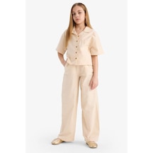 DeFacto Kız Çocuk Beli Lastikli Wide Leg Geniş Bol Paça Pamuklu Pantolon D7611A825SMER42 Ekru