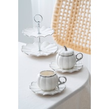 Acar Betty 2 Kişilik Standlı Kahve Fincan Takımı Silver - 130 Ml Beyaz/silver