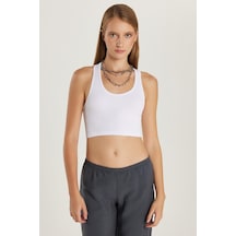 Tudors Kadın Slim Fit Dar Kesim Askılı U Yaka Beyaz Crop Atlet-34345 Beyaz
