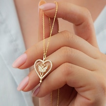 925 Ayar Gold Kelebekli Kalp Gümüş Kolye
