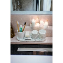 Marble Banyo Seti,tepsi,dis Fırçalık, Pamukluk,sabunluk Seti Beton Takim Gri
