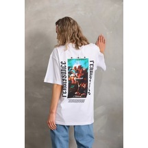 Baskılı Unisex Günlük Stil Tipografi Beyaz Pamuklu Oversize Tişör