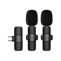 Mini Kablosuz Klipsli Yaka Mikrofonu Çok Yönlü Mikrofon 2 Verici 1 Alıcı Rüzgarlık Tipi C