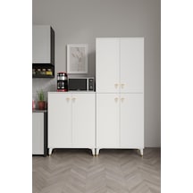 Simple Sp6190 Çok Amaçlı Dolap 6 Kapaklı Mutfak Dolabı Balkon Dolabı Kiler Banyo Dolabı Ayakkabılık Beyaz Gold