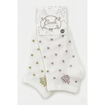 Cocole Socks Kız Bebek Patik Çorabı 2 Li Set Pamuklu Yeşil & Lila Puantiye Desenli Çok Renkli