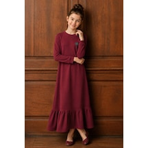 Angel&co. Girls Clothing Kız Çocuk Koyu Kırmızı Uzun Kollu Maksi Tesettür Penye Elbise Kırmızı - 842728793 Kırmızı