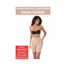 Özel Üretim İz İç Göstermez Kaymaz Sıkılaştırıcı Vücut Şekillendirici Lazer Kesim Paçalı Korse Bej