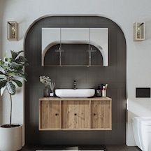 Oval Lavabolu Mdf 105 Cm Çekmeceli Dolabı + Aynalı Dolap Atlantik Atlantik Çam