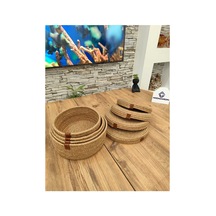 Jüt,hasır,4 Lü Kapaklı Sepet, Özel Tasarım, Çok Amaçlı Düzenleyici Organizer,sepet 25x23x21x18 Hasır Hasır
