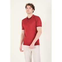 Giyim Dünyası Erkek Çıtçıtlı Yaka Biyeli Merserize T-shirt Bordo 001
