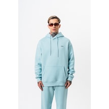 Erkek Respire Yazı Detaylı Kapüşonlu Basic Oversize Hoodie Bebe Mavi