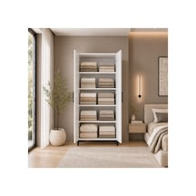 Gubimo104 - 2 Kapaklı Modüler Gardırop Beyaz 4 Raflı Elbise Dolabı