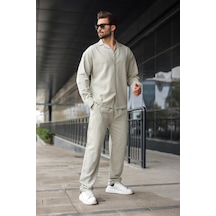 Madmext Boyalı Gri Düğmeli Basic Erkek Gömlek Pantolon Takım E7335 Boyalı Gri