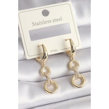 316l Çelik Gold Renk Zirkon Taş Detaylı Sallantı Model Kadın Küpe Çok Renkli