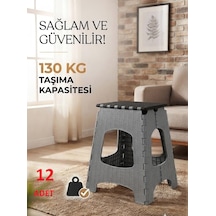12 Adet Büyük Sağlam Dayanıklı Kullanışlı Şık Katlanır Tabure Ma085 Gri 12 Adet