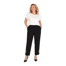 Bihan Store Büyük Beden Beli Lastikli Paçası Taşlı Fiyonk Detaylı Kadın Pantolon Y26-2318-siyah
