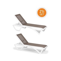 Omnipazar Sy-2534 Beyaz-kahve Royal Fileli Lüks Şezlong 2'li Set Beyaz - Kahverengi