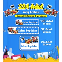 Yarış Arabası Temalı Okul Kreş Kişiye Özel İsim Etiket Seti - Model 295 Çok Renkli