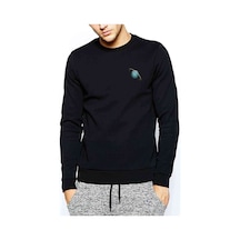 Uranüs Baskılı Siyah Erkek Örme Sweatshirt