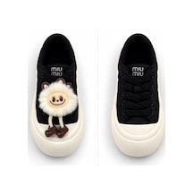 Look Life Miu Miu Çıkartılabilir Tüylü Figür Detaylı Kalın Taban Kadın Sneaker Siyah