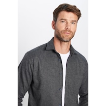 Erkek Regular Fit Klasik Kesim Pamuklu Tek Cepli Armürlü Kışlık Oduncu Siyah Gömlek-28599 Siyah