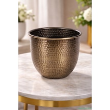 Yapay Çiçek Sitesi Metal Darbeli Cezve Saksı 14 Cm Bronz