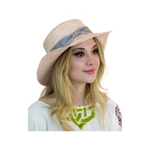 Bay Şapkacı Kelebek Armalı Şerit Hasır Şapka 1430 Pembe Pembe