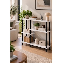 Modern 4 Raflı Kitaplık Salon Düzenleyici Metal Ayaklı Dekoratif Kitaplık Ve Çok Amaçlı Raf Ünitesi Beyaz