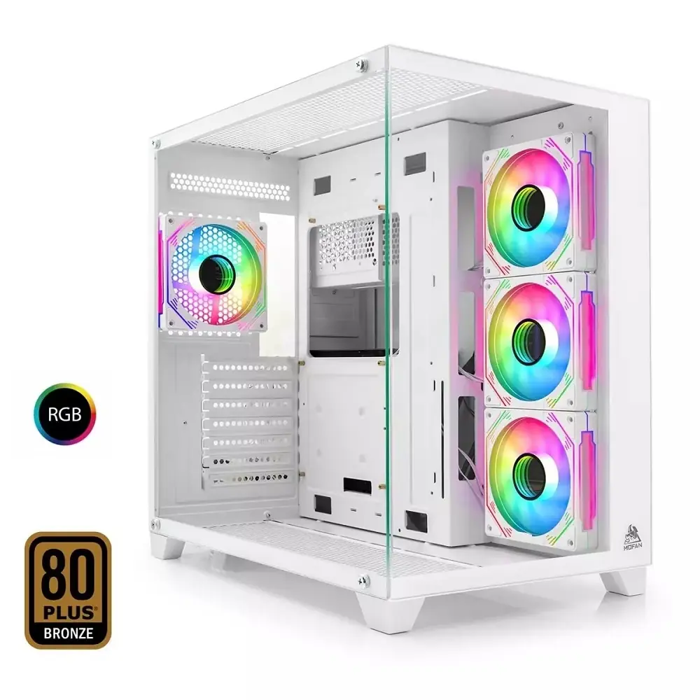 Mofan Mf2901w 850w 80plus Bronze Power Supply 4 Rgb Fan Temperli Cam Beyaz Gaming Kasa