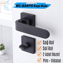 Ay Wc - Banyo Siyah Kapı Kolu Kare Rozetli Ev Kapı Kolları Sağa Sola Uygun Kilitlenebilir 1 Takım