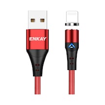 Enkay 3a Usb - 8 Pin Led Işıklı Manyetik Hızlı Şarj Veri Kablosu, Uzunluk:2m Kırmızı