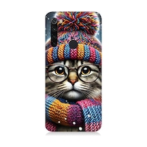 Xiaomi Redmi Note 8 Uyumlu Bereli Gözlüklü Tatlı Kedi Desenli Silikon Kılıf Çok Renkli