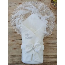 Yenidoğan Sahra My Prince Nakışlı Lüks Kundak Bebek Battaniyesi Ekru Çok Renkli