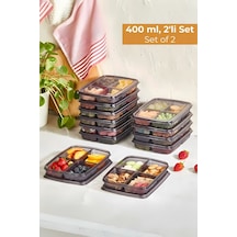 4 Bölmeli Buzdolabı Organizeri 400 Ml, Friz Düzenleyici, 2'li Set Desenli