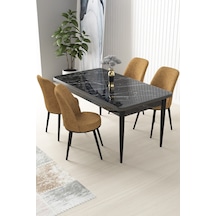 Canisa Concept Nil Serisi 70x110 Sabit Mutfak Masası Takımı Siyah Mermer Desen Masa 4 Cappucino Sandalye Cappucino Sandalyeler Siyah Masa