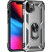 Apple iPhone Uyumlu  14 Plus Kılıf Sofya Yüzüklü Silikon Kapak -  Gümüş