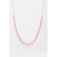 Taşlı Pullu Sallantılı Gümüş Kolye Rose Gold